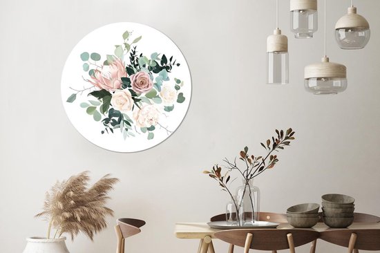 Cercle mural - Aluminium - Fleurs - Roses - Pivoine - ⌀ 90 cm