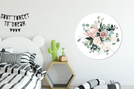 Cercle mural - Aluminium - Fleurs - Roses - Pivoine - ⌀ 90 cm