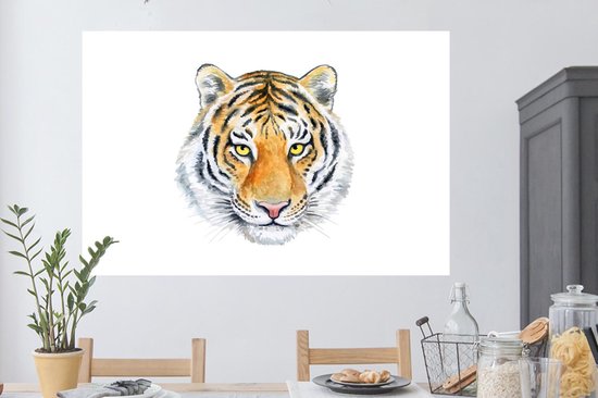 Stickers muraux - Tigre - Tête - Jaune - 120x80 cm - Feuille adhésive