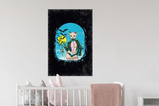 Stickers muraux - Vintage - Chat - Chapeau - 60x90 cm - Film Adhésif