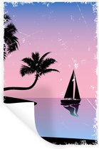 Muurstickers - Sticker Folie - Boot - Palmboom - Nacht - Zomer - 20x30 cm - Plakfolie - Muurstickers Kinderkamer - Zelfklevend Behang - Zelfklevend behangpapier - Stickerfolie