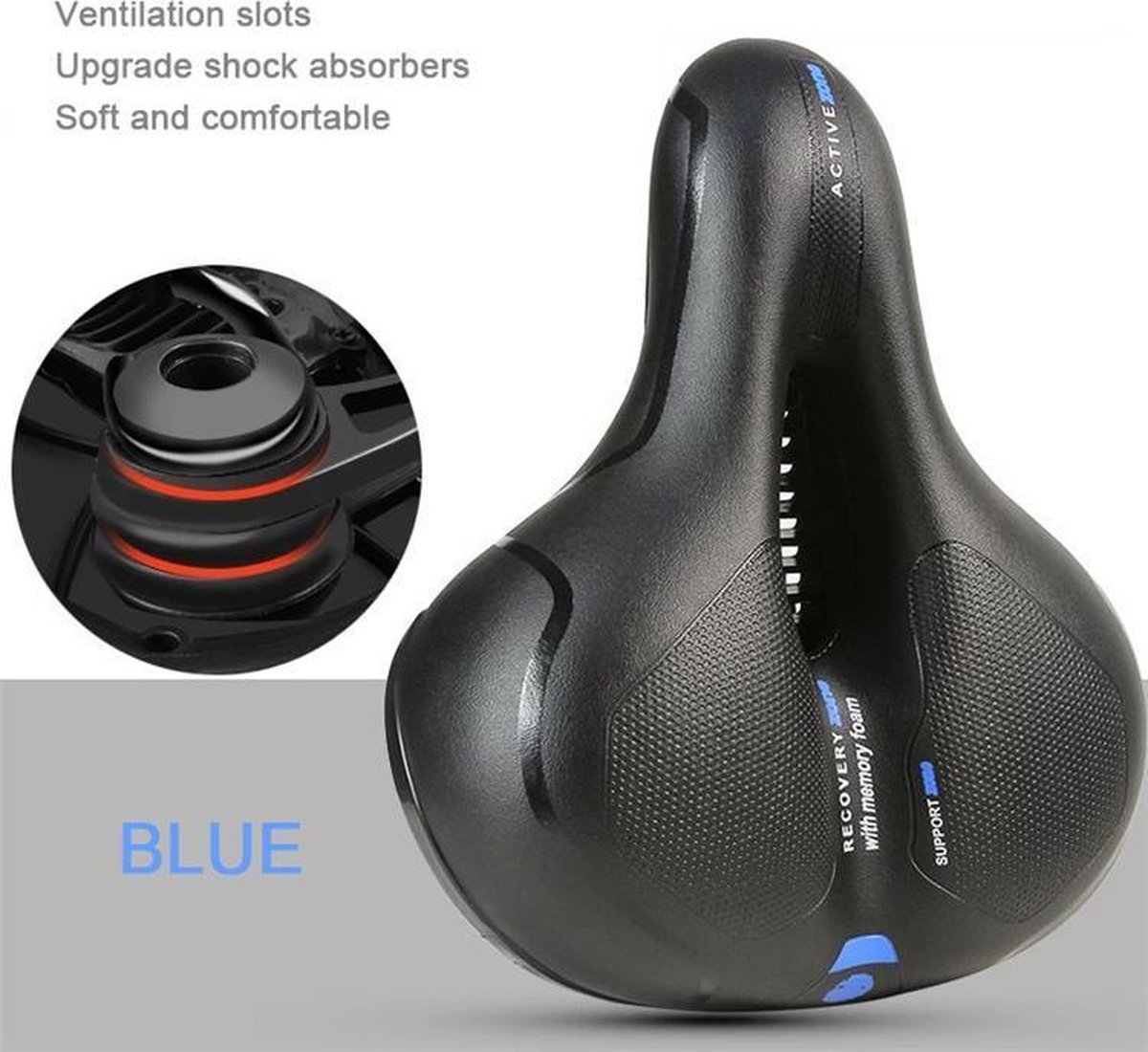 QualityB4Quantity - Ergonomische gel fietszadel - zadel inclusief zadelstrop 22mm - Blauw/Zwart