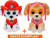 Ty Paw Patrol knuffel 2x zachte knuffels Marshall en Skye 15 cm met kleurplaat - schattig Kinder poppen speelgoed hondjes Nickelodeon