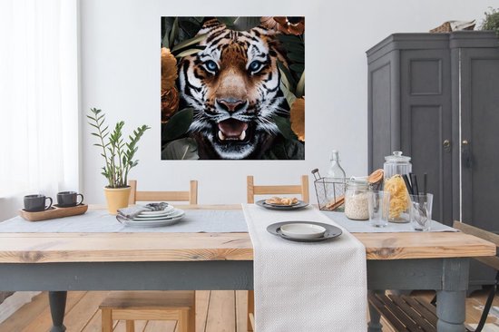 Affiche Tigre - Feuille - Animaux - 100x100 cm XXL