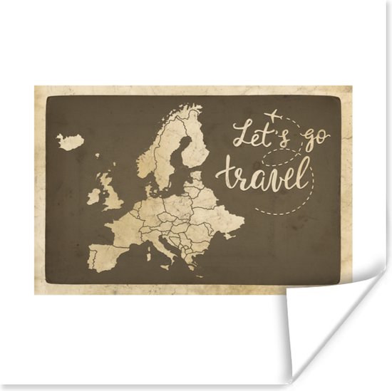 Poster Europa kaart - Vintage - Quotes - 30x30 cm
