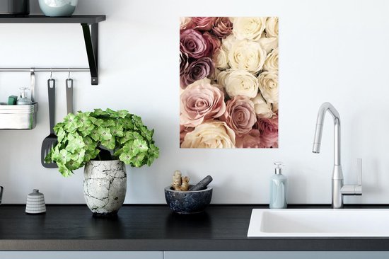 Affiche Roses - Wit - Vintage - 30x40 cm