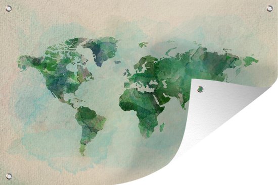 Affiche de jardin Wereldkaart - Aquarelle - Vert - 120x80 cm - Jardin
