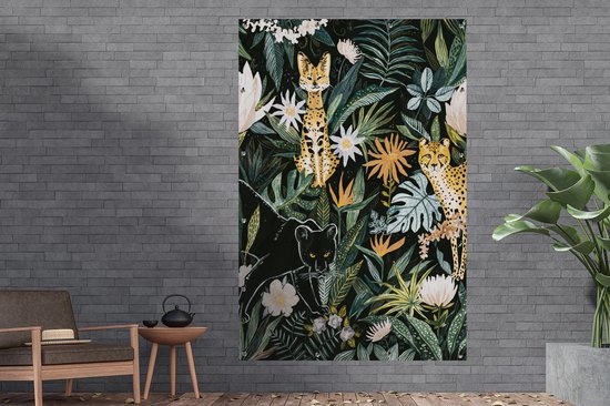 Décoration murale Jungle - Plantes - Panthère - 120x180 cm - Poster jardin