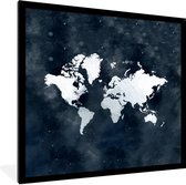 Fotolijst incl. Poster - Wereldkaart - Nacht - Blauw - 40x40 cm - Posterlijst