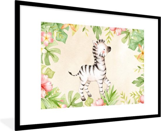 Fotolijst incl. Poster - Zebra - Jungle - Aquarelverf - 90x60 cm - Posterlijst