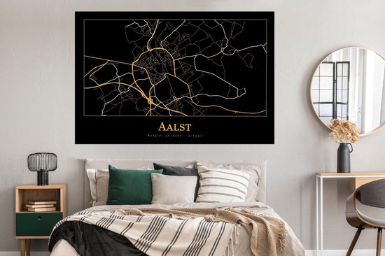 Poster Carte - Alost - Zwart - Or - 180x120 cm XXL