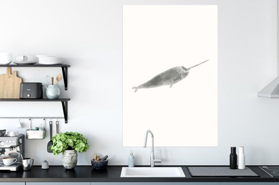 Poster Narval - Animaux aquatiques marins - Aquarelle - 80x120 cm