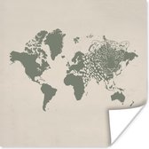 Muurdecoratie - Wereldkaart - Grijs - Panter - 50x50 cm - Poster