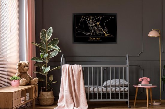 Cadre photo avec affiche - Carte - Zaandam - Zwart - Or - 120x80 cm - Cadre pour affiche