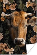 Affiche Vache - Fleurs - Animaux - Corne - 80x120 cm