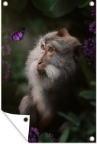 Tuindecoratie Aap - Jungle - Vlinder - Planten - 40x60 cm - Tuinposter - Tuindoek - Buitenposter