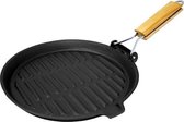 Klarstein Retinta grillpan - braadpan - steakpan - gietijzer met inklapbaar houten handvat - geribbeld braadvlak