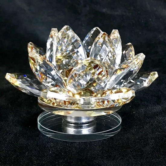 Fleur de lotus en cristal sur platine de luxe couleurs dorées de qualité supérieure 14x7x14cm fait à la main artisanat réel