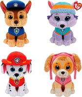 Ty Paw Patrol knuffel 4x zachte knuffels Chase, Marshall, Skye, Everest 15 cm collectie met kleurplaat - schattig Kinder poppen speelgoed hondjes Nickelodeon