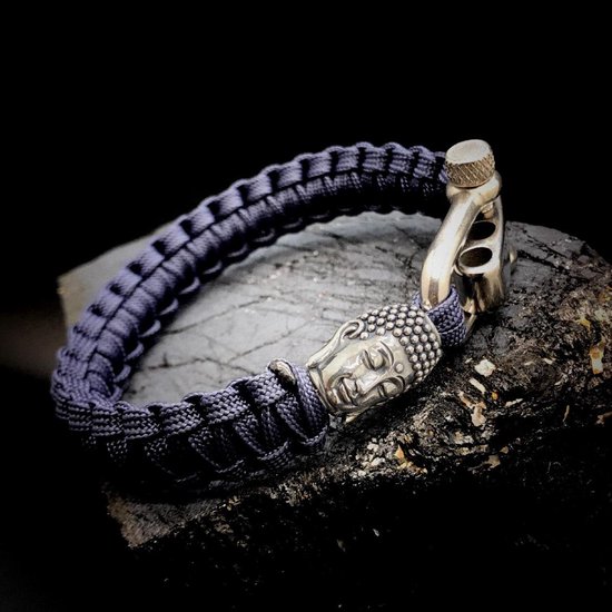 Paracord Armband met 925 Zilveren 3D Buddha Bedel (Spacer) van 12 gram Zilver, Stainless Steel (RVS) slot verstelbaar in 3 maten .