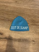 WDLS-Bedrukt Babymutsje ssst ik slaap- blauw