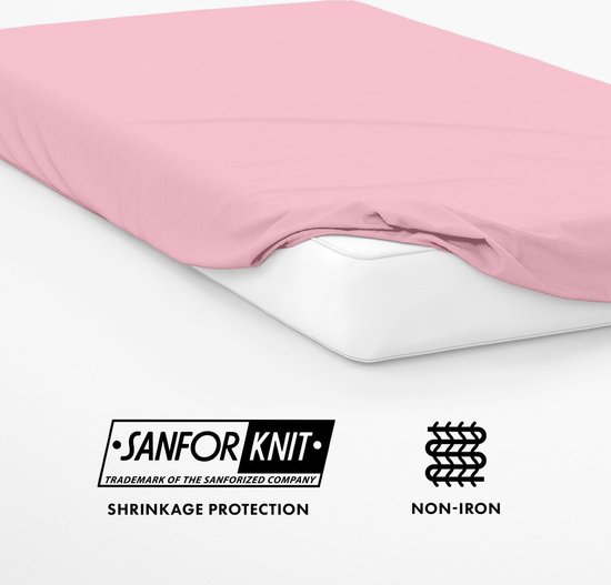 Roze hoeslaken met Sanfor Knit en non-iron keurmerk.