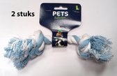 2 x honden speeltouw - flostouw - hondenspeelgoed - blauw met wit - set van 2 stuks