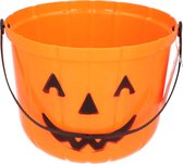 Halloween snoep emmer met licht - Oranje - Kunststof - Set van 2 - Ø 22 cm