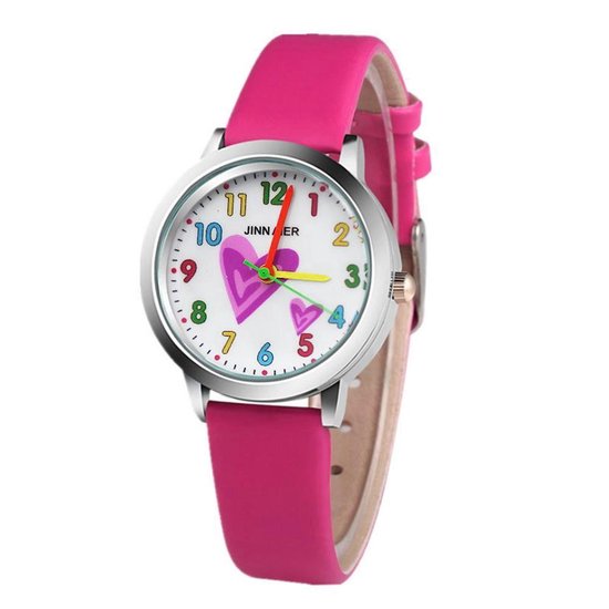 Kinder Horloge | Hartje Roze | Kunstleer | Ø 30 mm