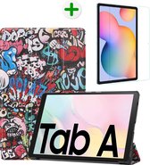 Samsung Galaxy Tab A7 Hoes en Screenprotector - Tri-fold Book Case en Tempered Glass Cover - 10.4 inch - Graffiti