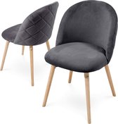 Miadomodo - Eetkamerstoelen - Velvet stoel - Beech Wood Legs - Backlest - Keukenstoel - Woonkamerstoel - Donkergrijs - 2 PCS