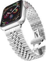 Apple Watch 42/44MM Metalen Horloge Bandje  - Metaal - Vouw Sluiting - Polsband - Apple Watch 1 / 2 / 3 / 4 / 5 / 6 / SE - Zilver