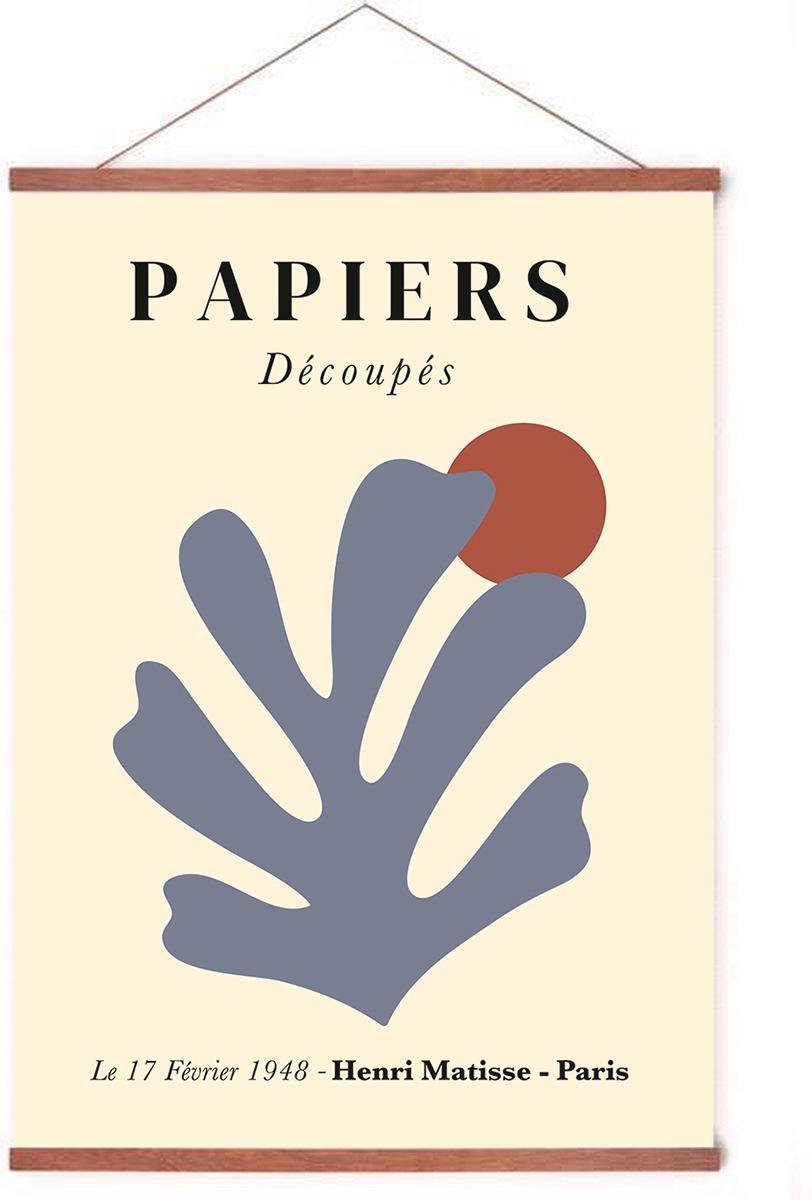 Esque Poster In Posterhanger - Papiers Decoupes - Kader Hout - Henri Matisse - Abstracte Kunst Print - 70x50 cm - Ophangsysteem Rood