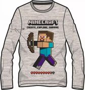 Minecraft T-shirt Lange mouw - Mele grijs - Maat 128 cm / 8 jaar