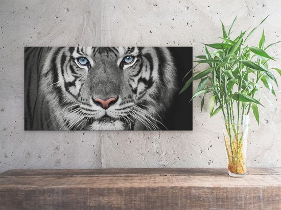 Artaza - Peinture Sur Toile - Tête De Tigre Aux Yeux Bleus - Zwart Wit - 40x20 - Klein - Photo Sur Toile - Impression Sur Toile