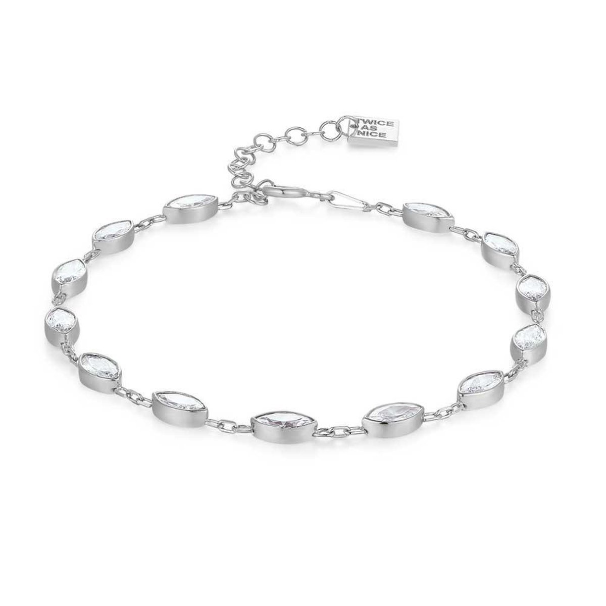 Twice As Nice Armband in zilver, 14 ellipsen, witte zirkonia 16cm+3cm