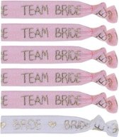 6-delige elastische armbanden set Bride wit en Team Bride Tribe roze - bruid - vrijgezellenfeest - bruid - trouwen - armband