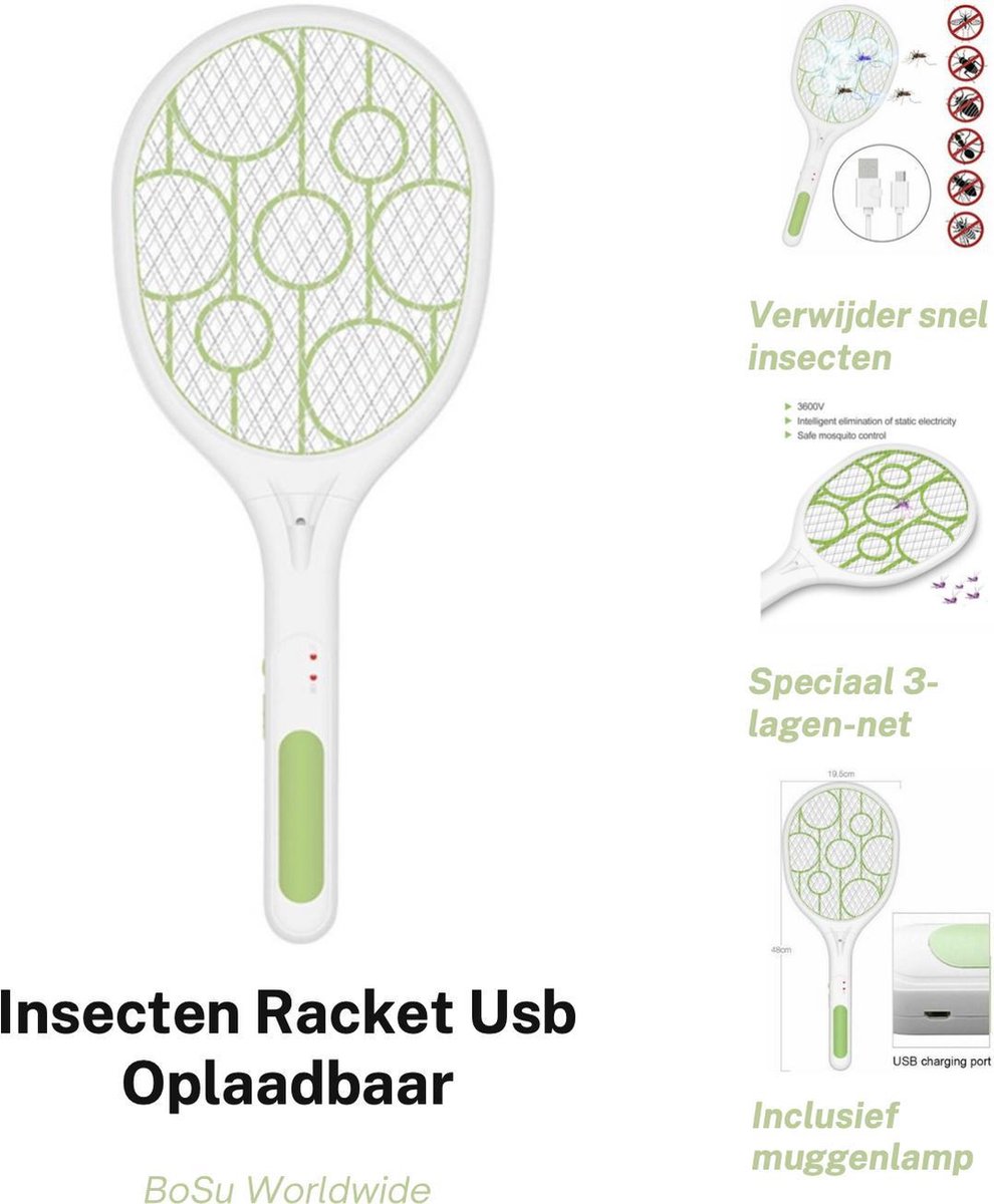 Insecten Racket Usb Oplaadbaar - Elektrische Vliegenmepper Met Muggenlamp