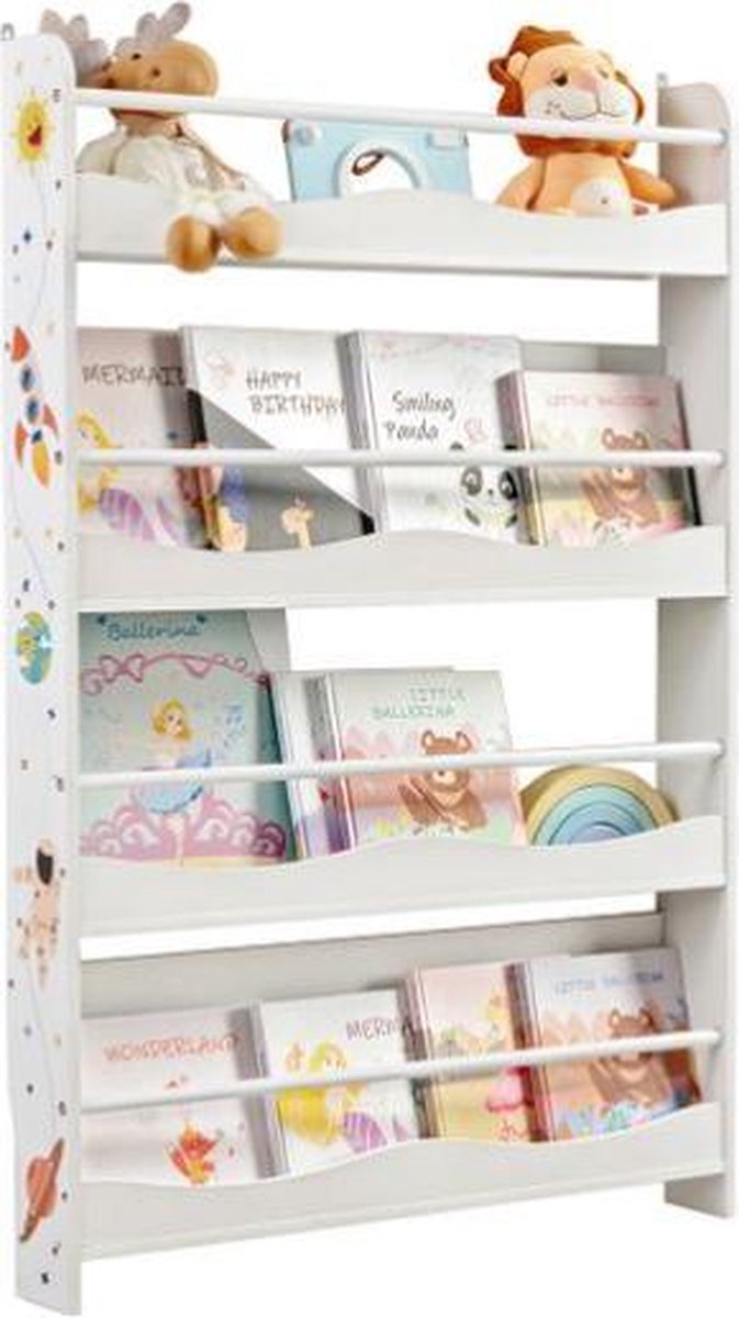 Segenn's Boekenplank voor Kinderen - Wandplank - Boeken Organizer met 4 Planken - voor Kinderkamers - Speelkamers - Scholen - Ruimtebesparend - Wit