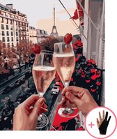 Schilderen Op Nummer Volwassenen Champagne In Parijs Frankrijk – 40x50 cm - Inclusief Tekenhandschoen - Paint By Number Volwassenen