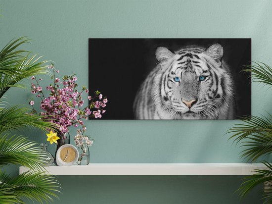 Artaza Toile Peinture Tigre Aux Yeux Bleus - Zwart Wit - 60x30 - Tableau Sur Toile - Impression Sur Toile