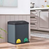 Prullenbak, 30 liter afvalscheidingssysteem, 2 x 15L vuilnisbak, met binnenemmers, kleurgecodeerde pedalen, voor keuken, woonkamer, rookgrijs en zwart HMLTB30G