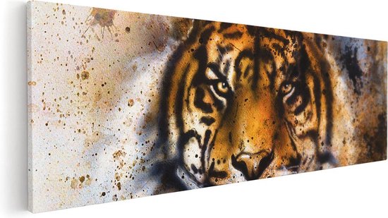 Artaza Canvas Schilderij Geschilderde Tijger - Abstract - 90x30 - Foto Op Canvas - Canvas Print