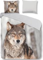 Warme Flanel Eenpersoons Dekbedovertrek Wolf | 140x200/220 | Hoogwaardig En Zacht | Ideaal Tegen De Kou