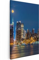 Artaza Canvas Schilderij Verlichte Skyline Van New York Met Volle Maan - 40x60 - Foto Op Canvas - Canvas Print