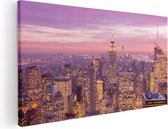 Artaza Canvas Schilderij New York Skyline Met Lichten Bij Zonsondergang - 100x50 - Groot - Foto Op Canvas - Canvas Print
