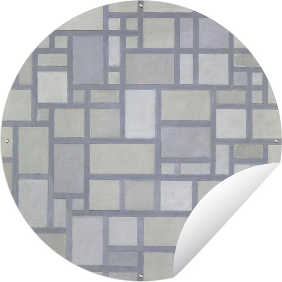 Tuincirkel Compositie met een raster - Piet Mondriaan - 120x120 cm - Ronde Tuinposter - Buiten XXL / Groot formaat!