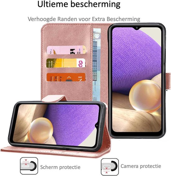 Samsung Galaxy A32 5G - Étui de livre Étui de portefeuille Or rose avec protection d'écran
