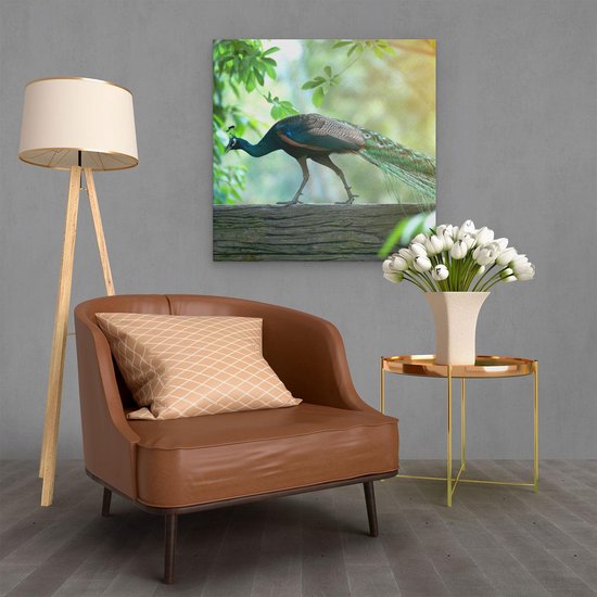 Artaza Peinture sur toile Paon se promène sur une branche dans la nature - 70 x 70 - Image sur toile - Impression sur toile