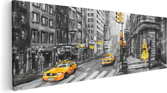 Artaza Canvas Schilderij Geschilderde New York Tekening - Zwart Wit - 120x40 - Groot - Foto Op Canvas - Canvas Print